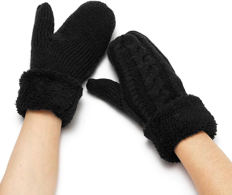 Eohak Winter Warm Mittens for Women - Knit Gloves Soft Wool Thick Fleece Lining Mittens - Image 5